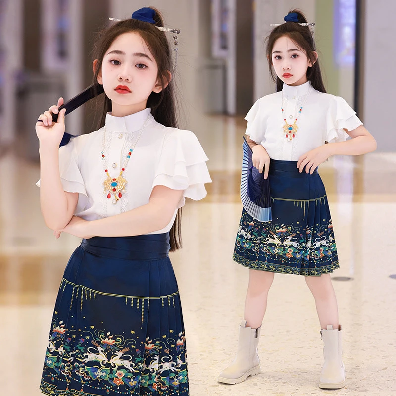 【店铺热销】儿童汉服新款马面裙套装夏季薄款中式公主超仙半身裙