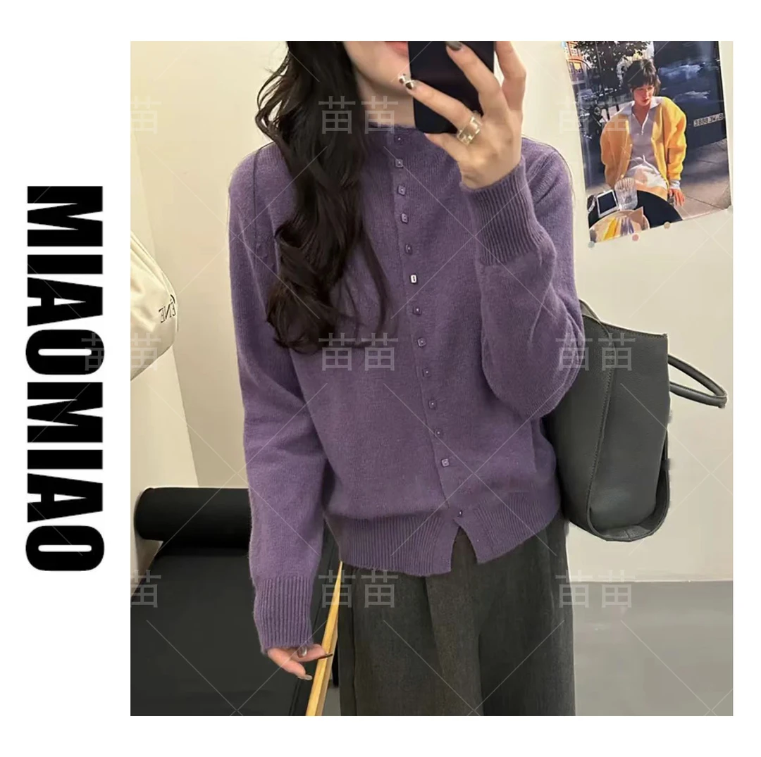 【大码】5016小方扣纯色开衫新款韩版洋气针织衫长袖毛衣女
