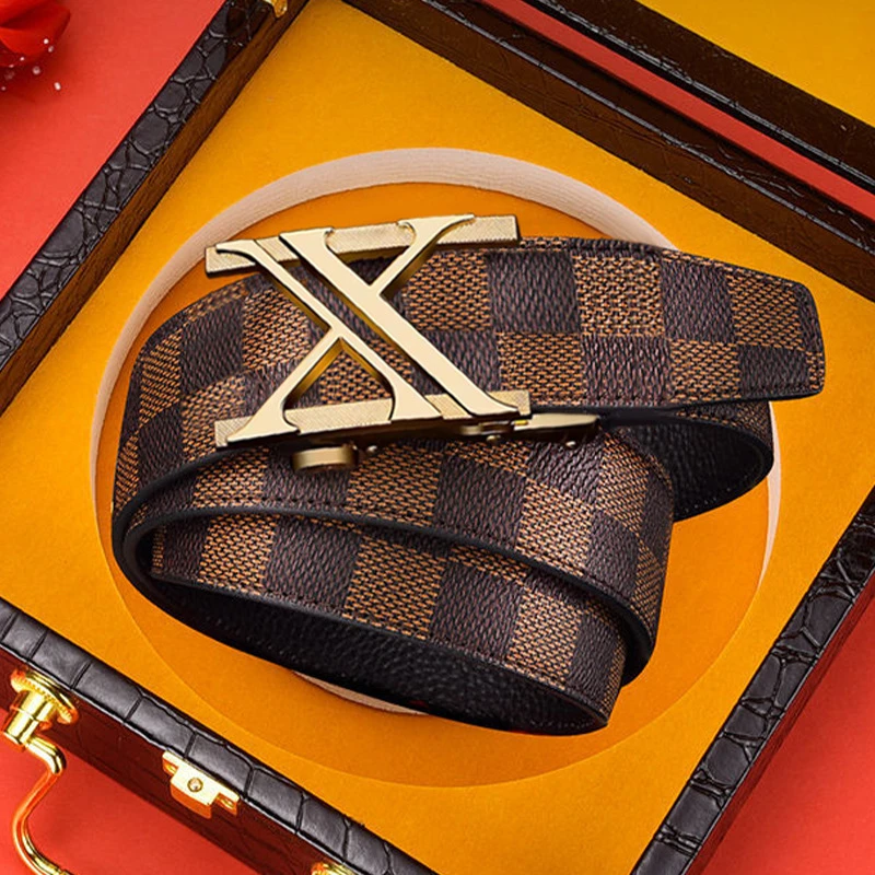 正品皮带男士真皮平滑扣高档品牌年轻人潮流商务新款礼盒装裤腰带