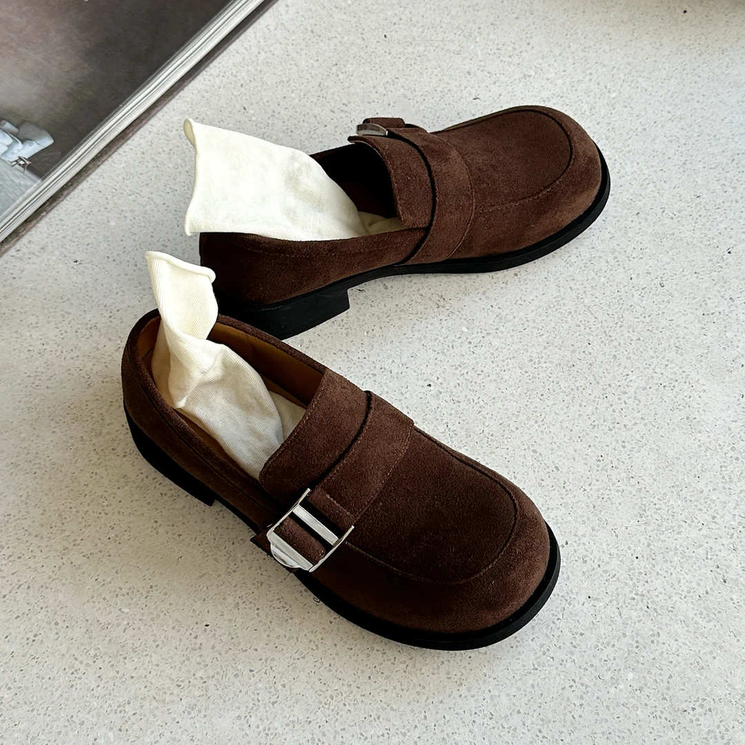 全包一脚蹬勃肯鞋女2025新款秋季百搭英伦风乐福鞋磨砂皮粗跟单鞋