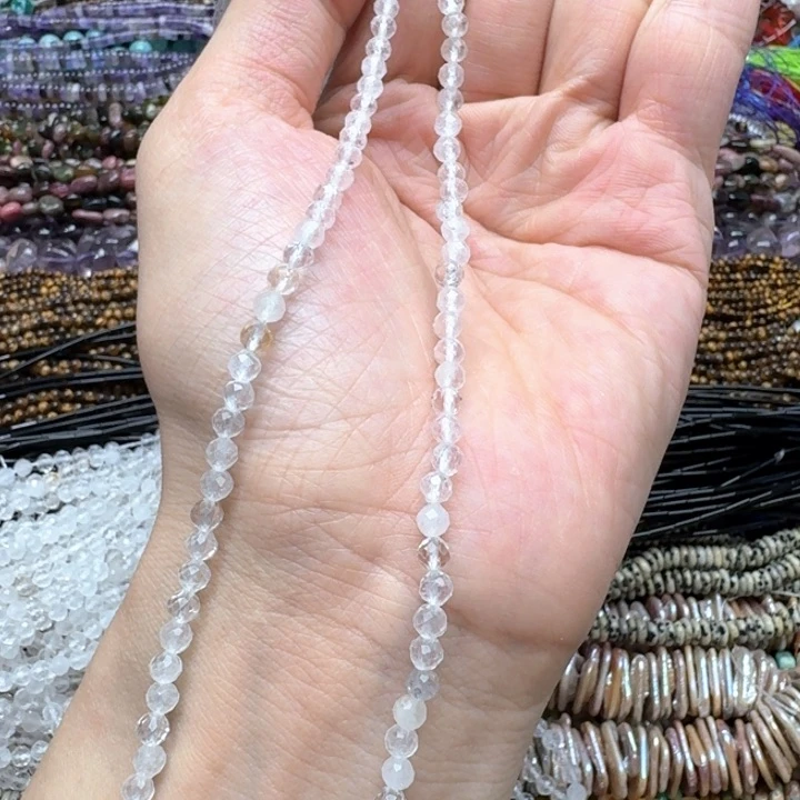 合金玛瑙/玉髓珠宝半成品一条4mm切面白水晶