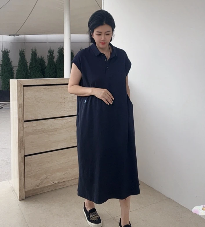 纯色气质显高新款polo领H型连衣裙显瘦中长款短袖裙子背心裙