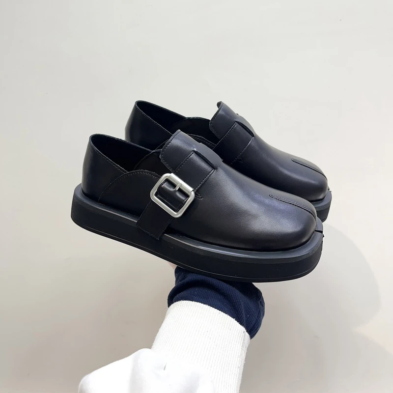 春甜酷风个性勃肯时尚分趾乐福鞋一脚蹬百搭厚底复古圆头厚底女鞋