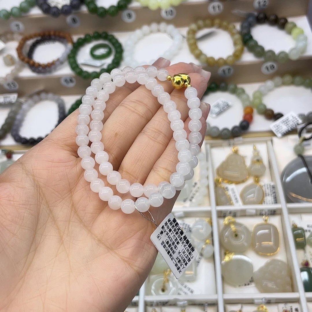 和田玉银S925镀金镶嵌手串