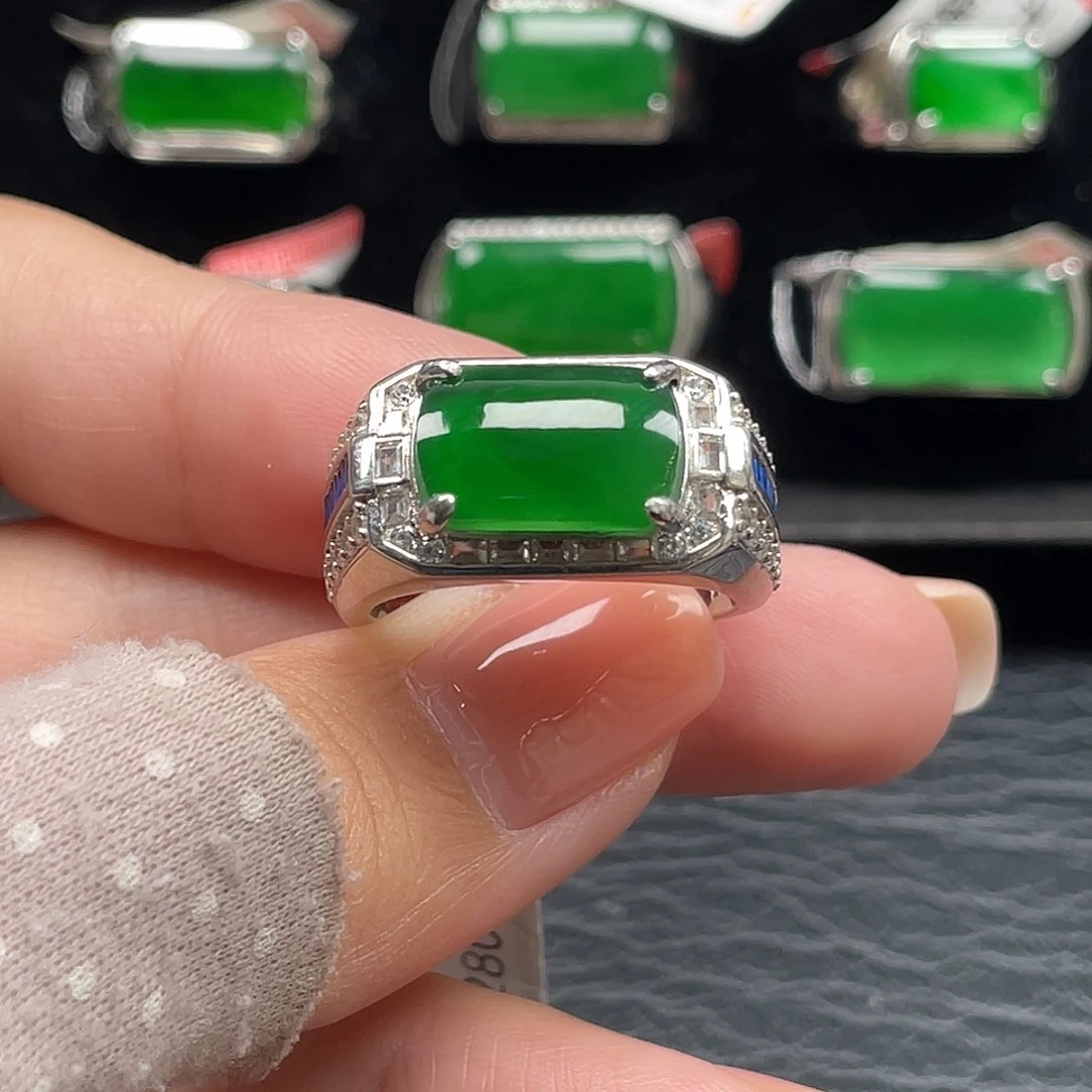 翡翠银S925镶嵌戒指天然A货翡翠没运费险3750