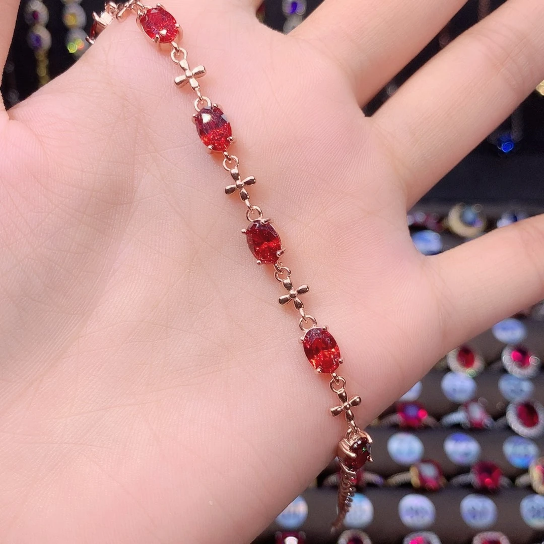 手链银S925镶嵌石榴石玫瑰金