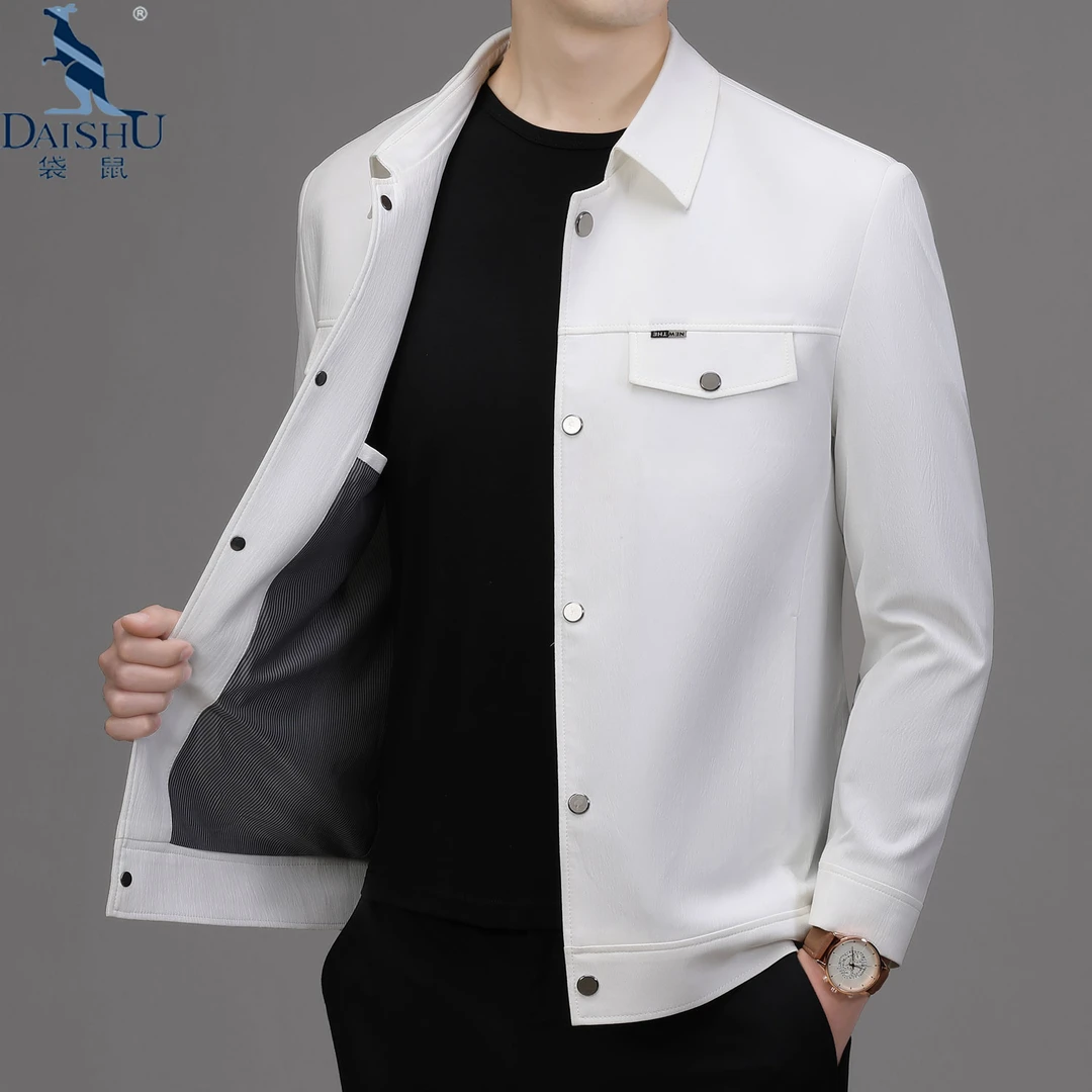 袋鼠春秋新款商务休闲夹克男士外套翻领短款高档工装上衣纽扣韩版