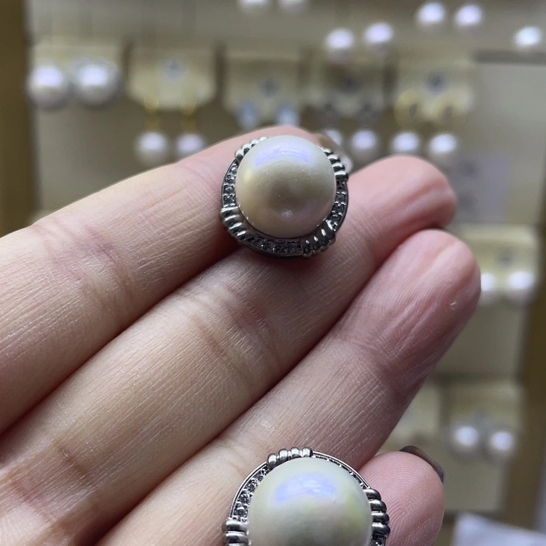 银S925镶嵌淡水珍珠耳饰