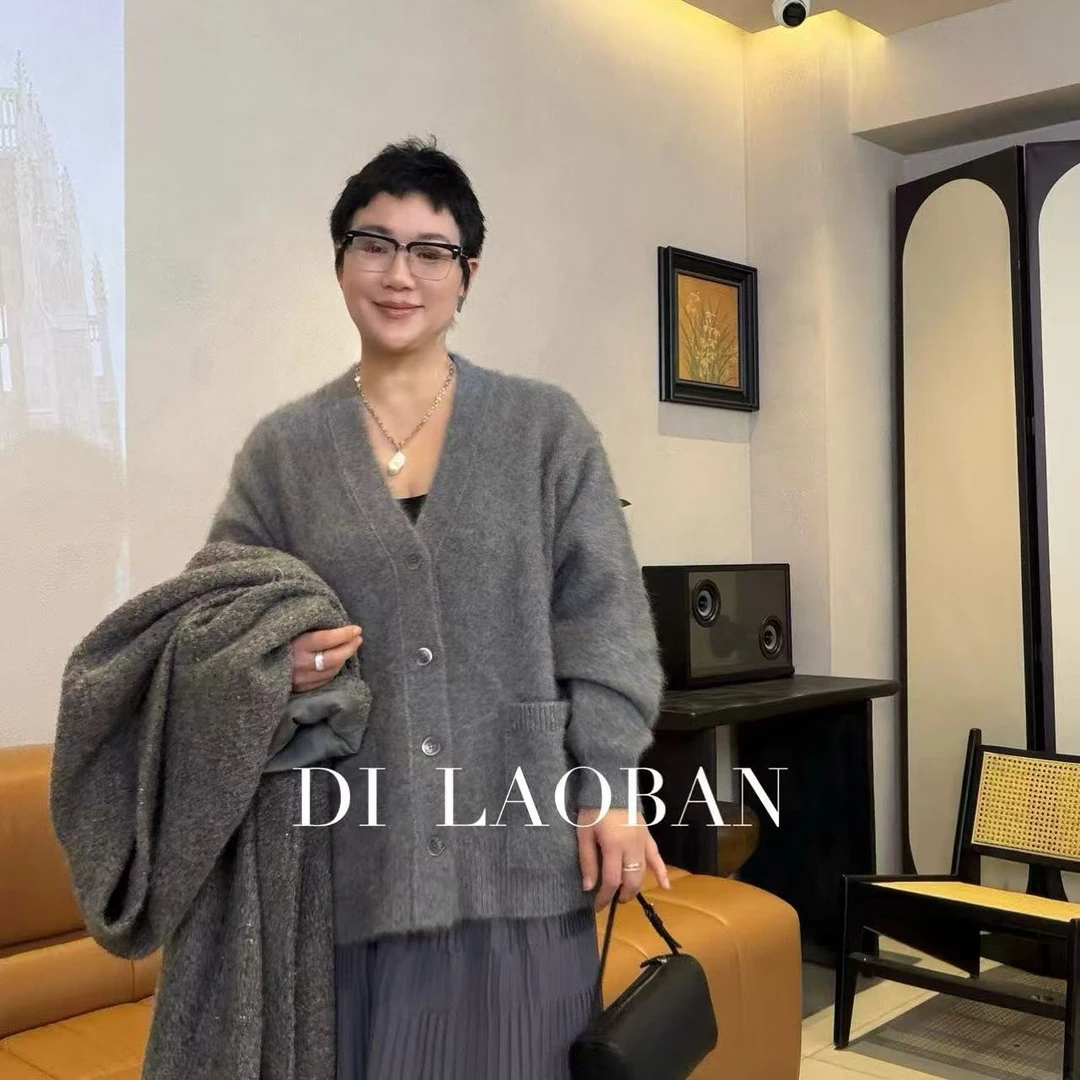 H·G【柔光铃兰】1389 新款百搭狐狸绒山羊绒V领针织开衫