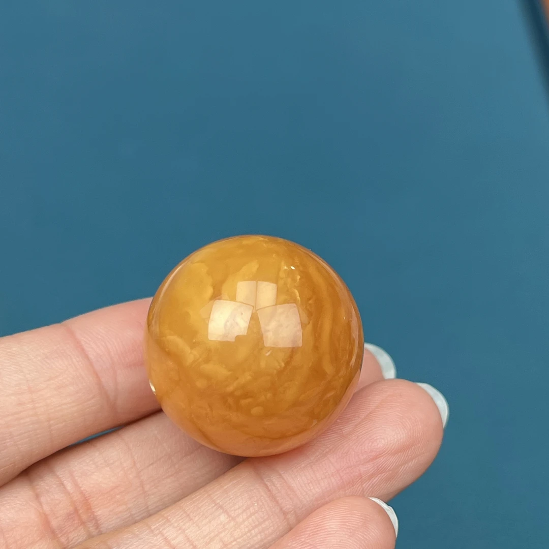 A5280天然原矿蜜蜡鸡油黄圆珠25mm9克抖音基地质检发货