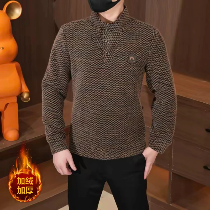 秋冬加绒新款男装男士长袖时尚休闲加厚保暖翻领冬季半高领毛衣