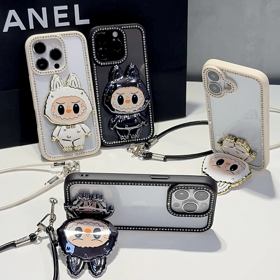 闪钻小怪兽支架适用苹果16/13手机壳iPhone15promax镜面14/12/11