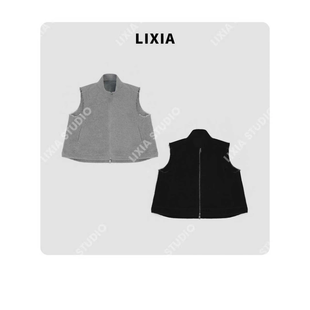 LIXIA【奢灰毛章】随性风拉链轻奢纯羊毛马甲-D10701