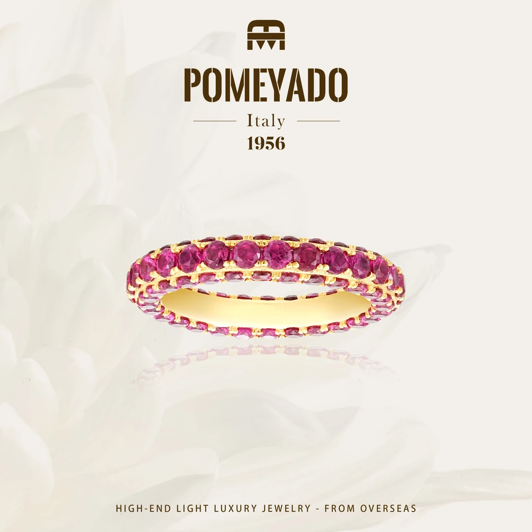 925银【粉红情话】pomeyado时尚经典粉钻满镶戒指F0800