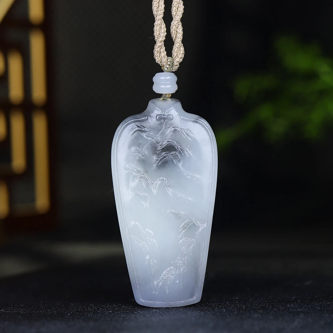 1122153和田玉烟紫山水挂件