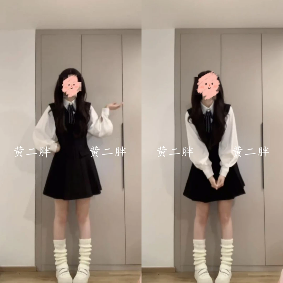 韩系巨好看的早秋学院风特别漂亮掐腰连衣裙子女小个子一整套穿搭