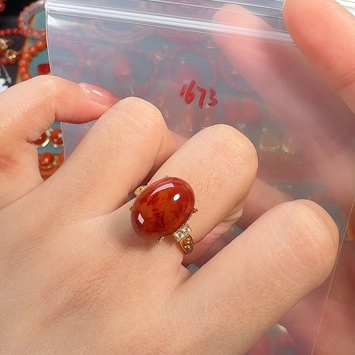 南红玛瑙银S925镶嵌戒指