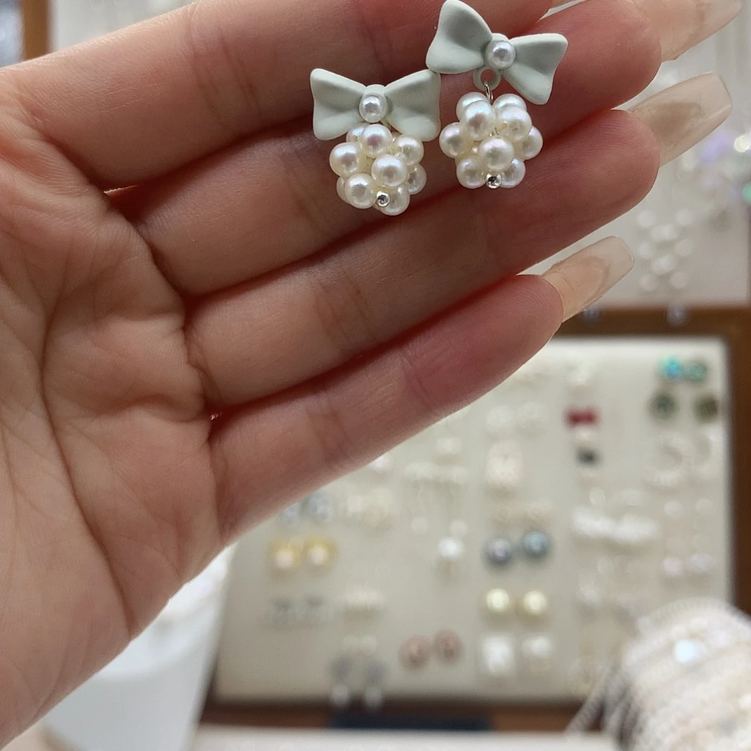 银S925镶嵌耳饰淡水珍珠