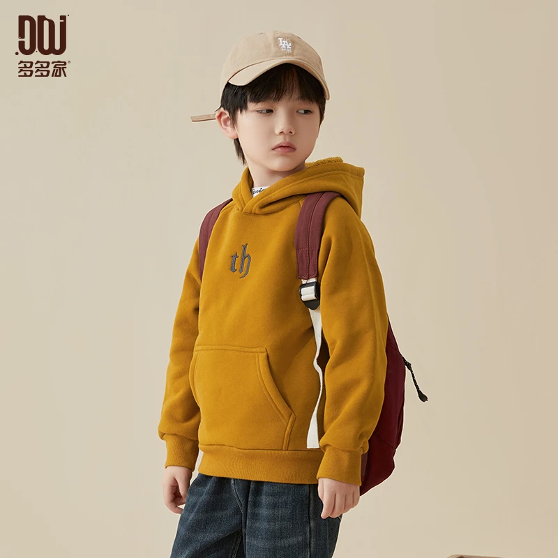 多多家8279 中大童秋冬胸前小刺绣连帽加绒卫衣加厚