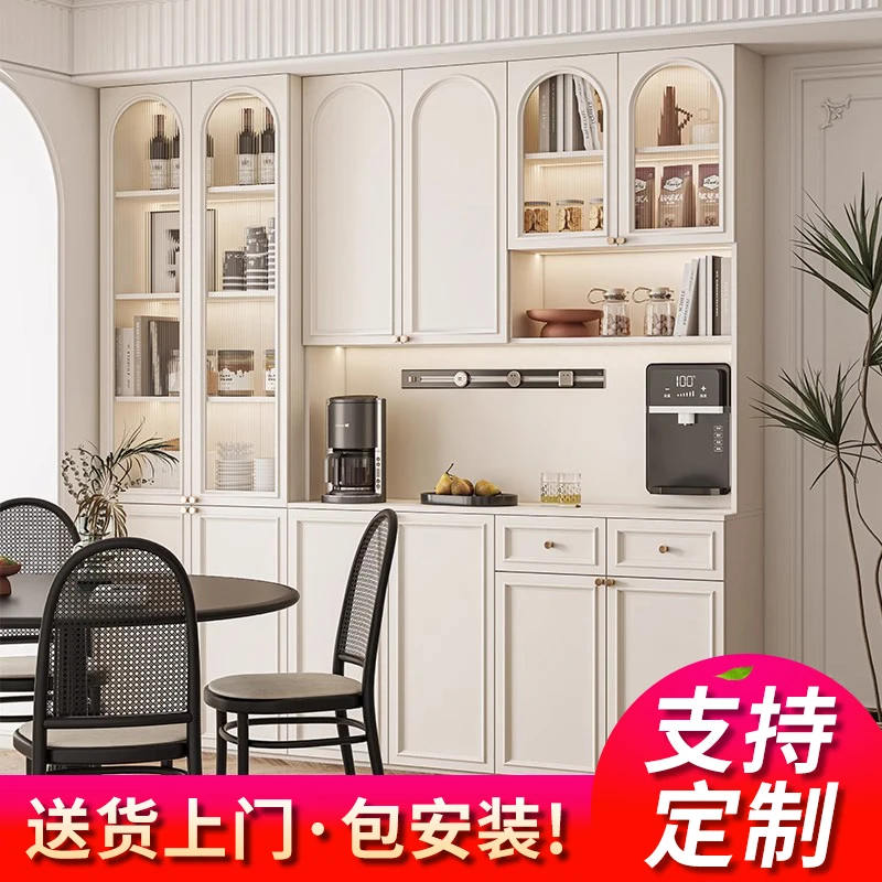 定制餐边柜靠墙一体储物柜客厅厨房酒柜置物架奶油风茶水柜高柜