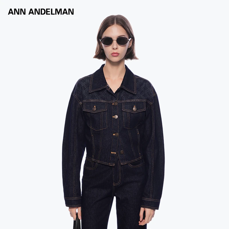 ANN ANDELMAN 原牛镭射烧花水洗重工牛仔夹克外套短款上衣