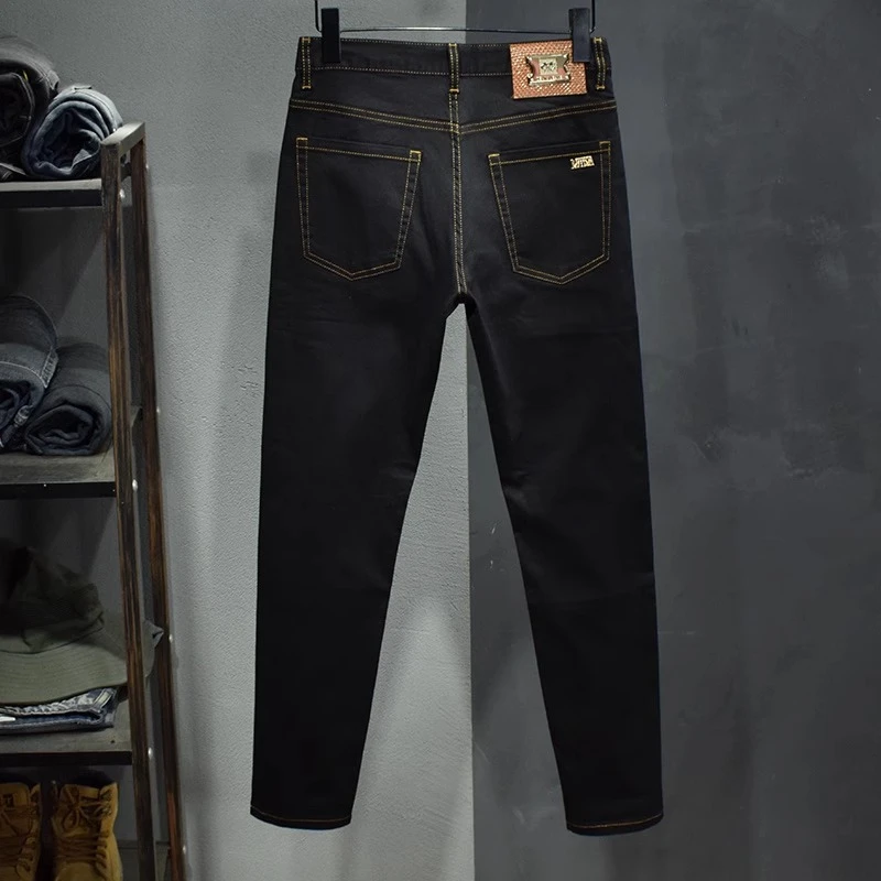 Cebrodz高端潮牌纯黑色弹力修身牛仔裤男春夏薄款小直筒休闲长裤