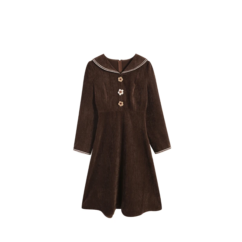 咖啡色秋冬冬季气质连衣裙裙子南油ZL55091