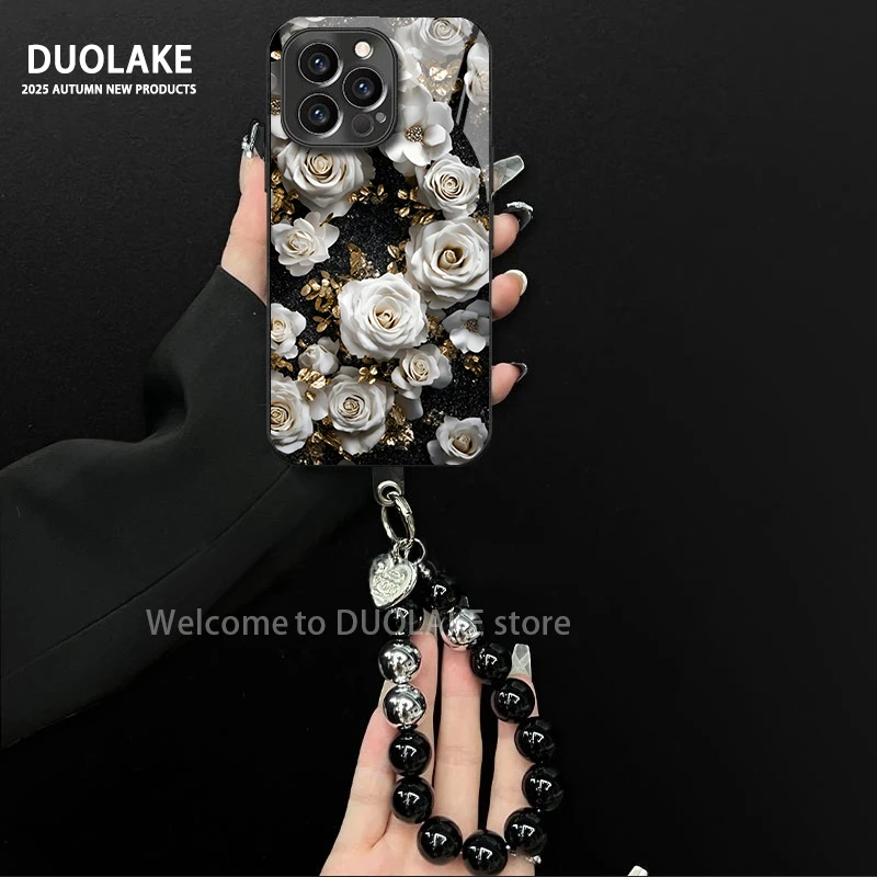 适用于苹果/oppo/华为/vivo/小米白金玫瑰电镀玻璃手链防摔手机壳