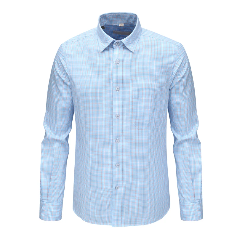 MY82美尔男式春秋长袖衬衫 棉休闲商务上衣 蓝格 时尚都市 免烫