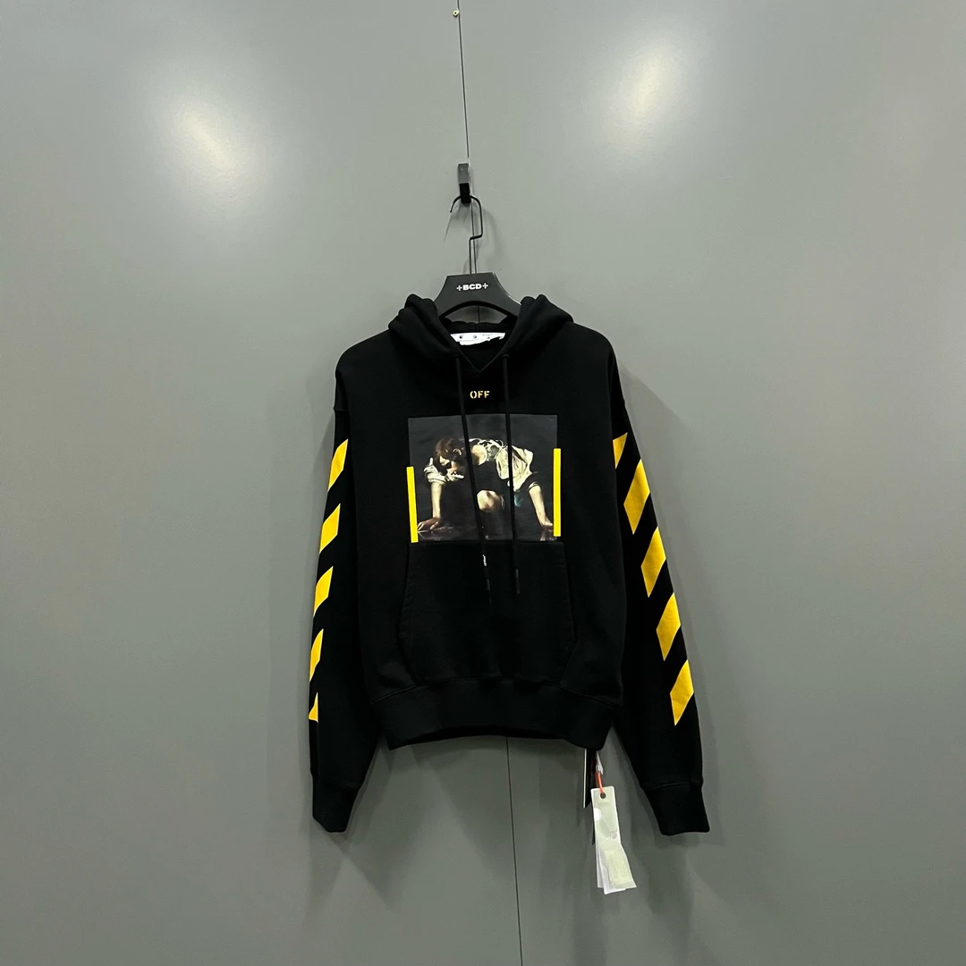 未使用 JADMZ OFFWHITE h926 黄胶带logo油画帽衫 018914