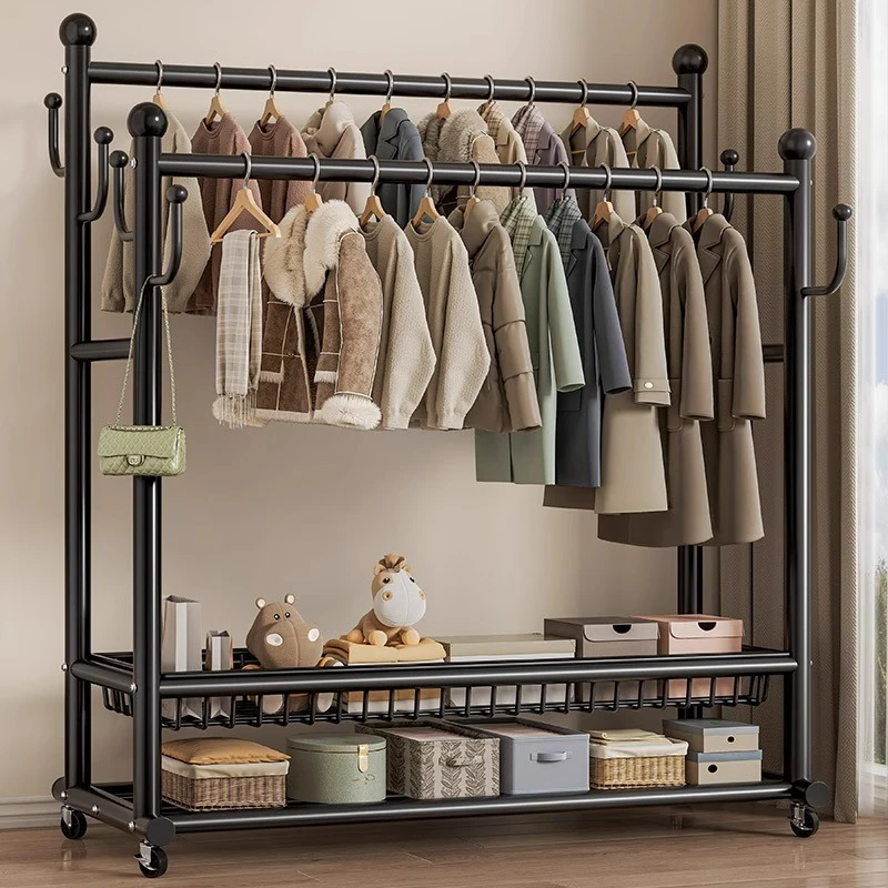 德国YOUQIN挂衣架落地卧室家用室内可移动衣帽架多功能双杆晾衣架