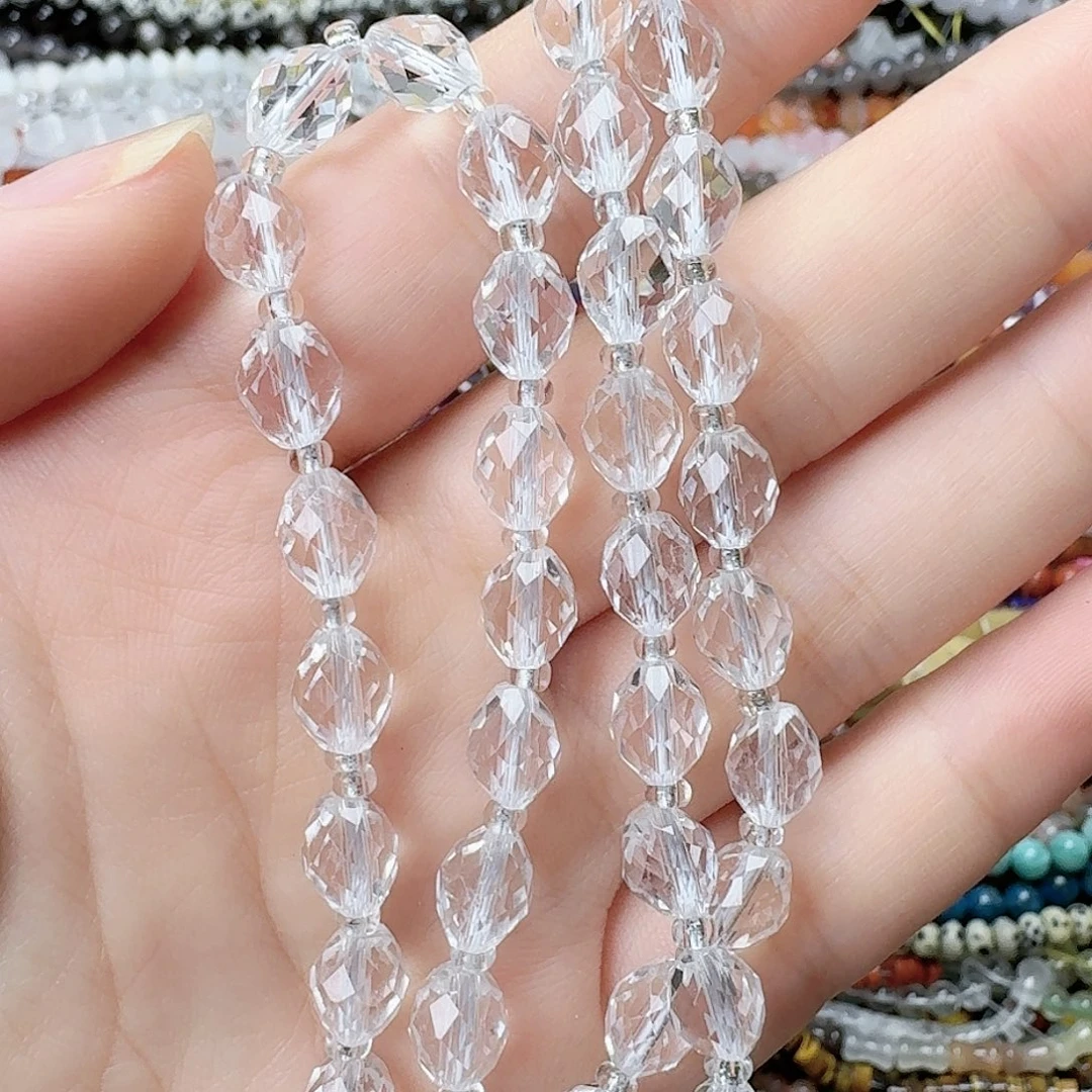 玛瑙/玉髓未镶嵌珠宝半成品白水晶米珠一条
