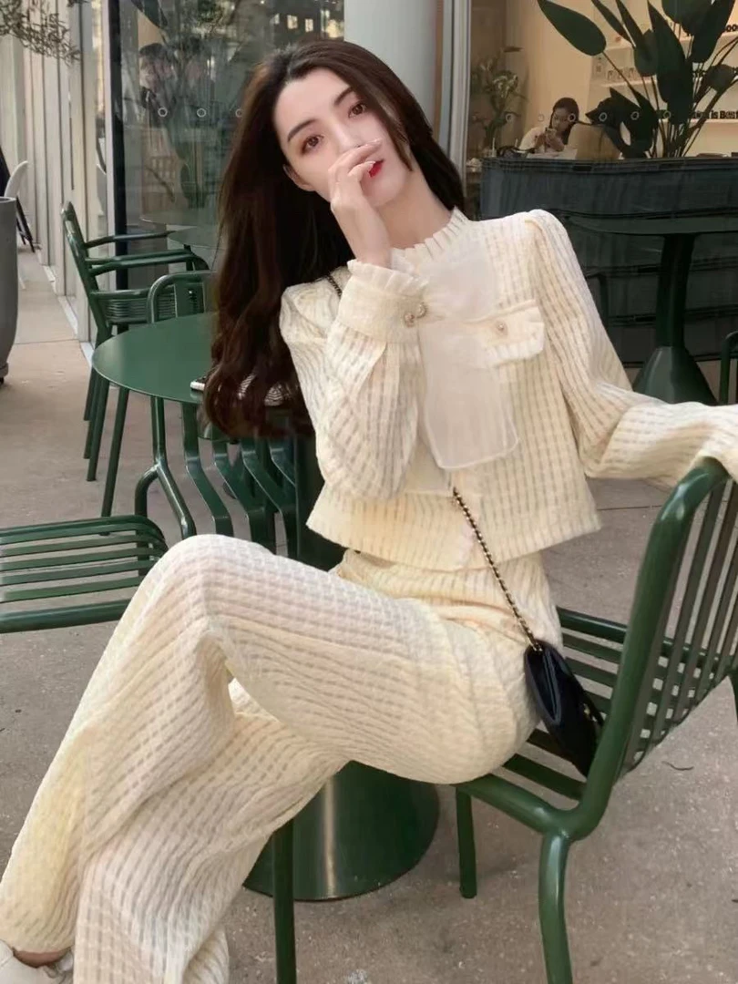 2025夏季款小香风阔腿短裤套装女高腰时尚洋气减龄高级感两件套