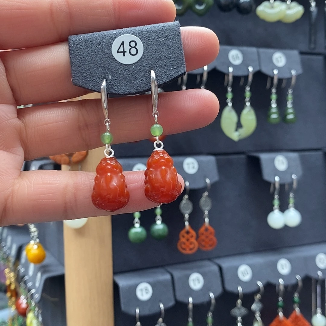 美****玛瑙/玉髓银S925镶嵌耳坠