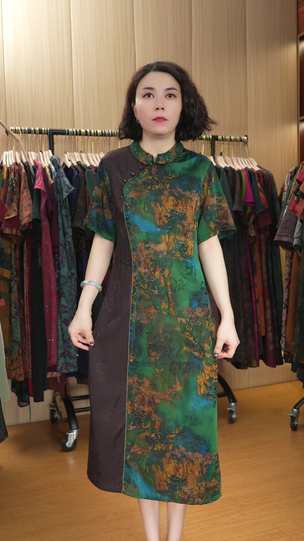 6603中年复古妈妈夏装ins改良旗袍气质夏季中式连衣裙洋气中国风