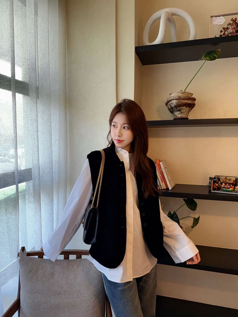 高级感中式立领丝绒棉马甲