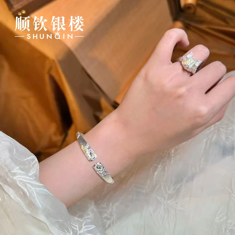 顺钦银楼 足银手镯 【月狐手镯】999.9新中式设计感灵狐手镯