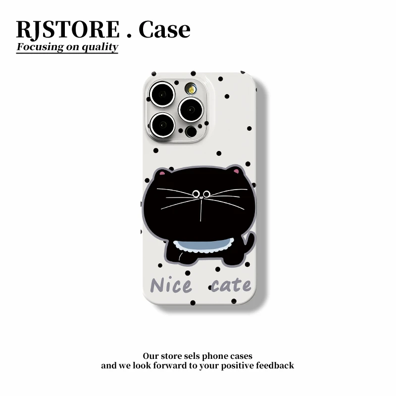 奥菲顿波点大脸黑猫适用iphone1615菲林手机壳华为vivo小米14oppo