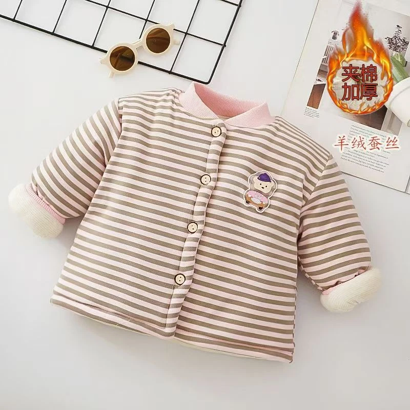 女童2024年新款儿童开衫棉袄夹棉加厚加绒女宝保暖长袖