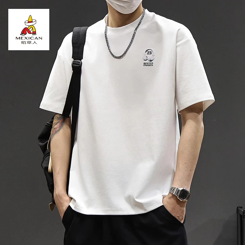 稻草人圆领短袖T恤男士夏季薄款休闲半袖体恤2025新款透气上衣服