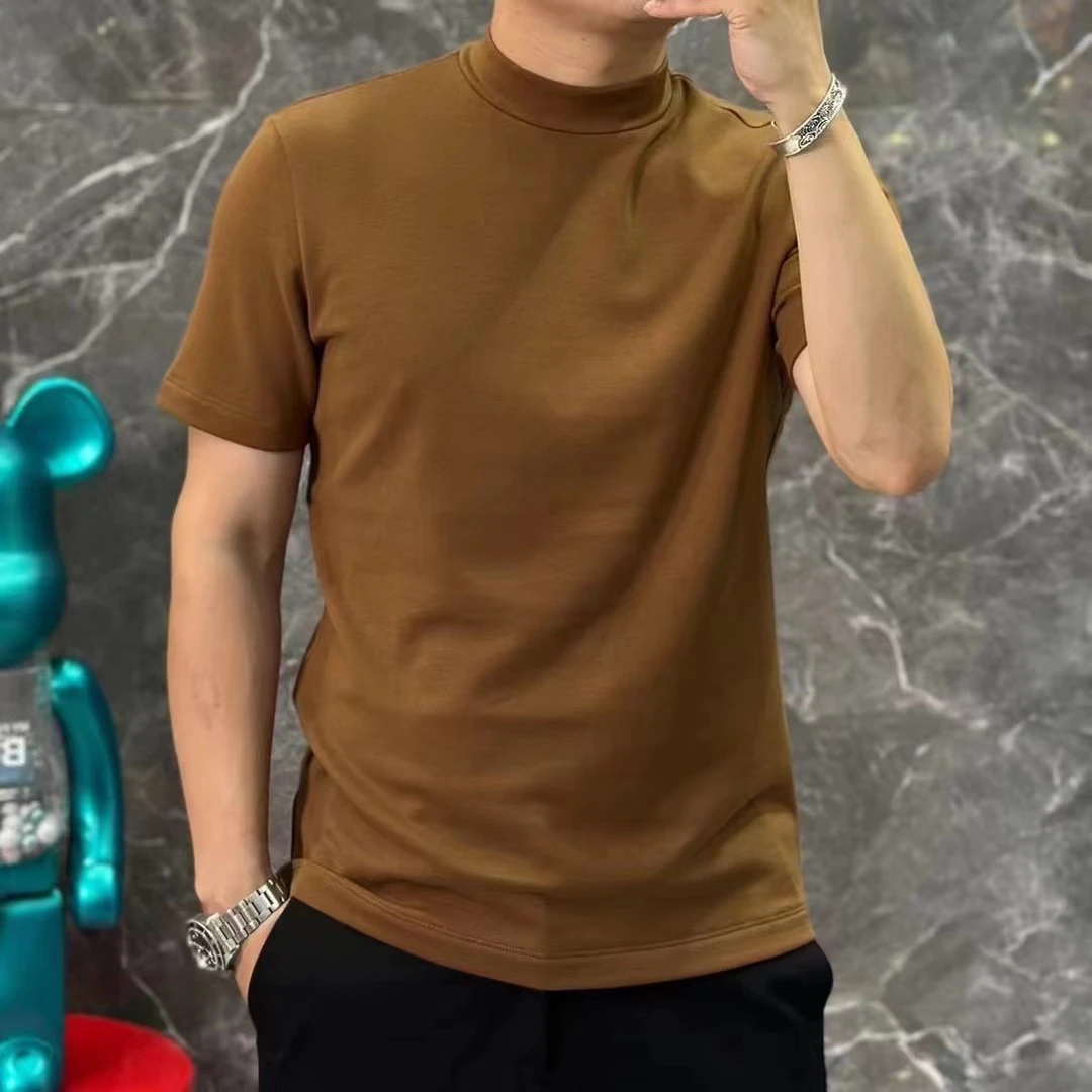 纯色短袖圆领秋季毛衣男士弹力百搭半高领翻领时尚韩版针织