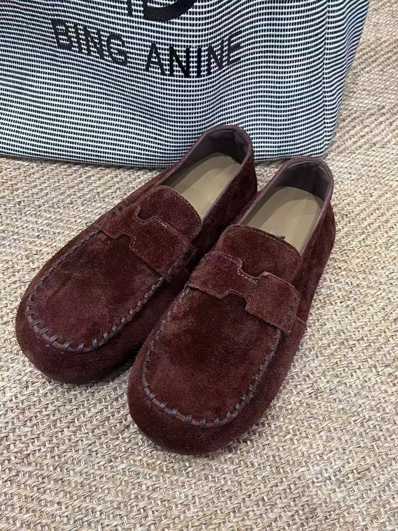 YYOUHAN 2025新款极简风低帮乐福鞋豆豆鞋一脚蹬渔夫鞋 2509C5995