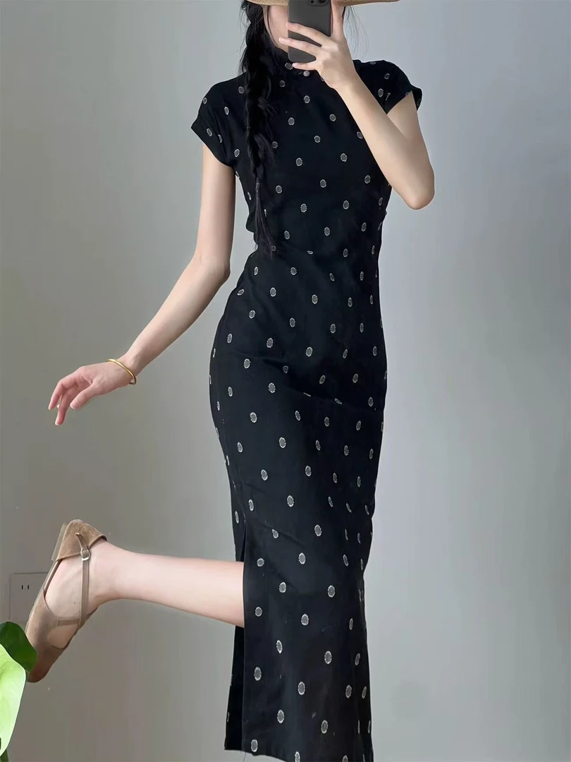 【半月】上上签 夏季古法全开襟旗袍新款少女日常气质修身 衣长125