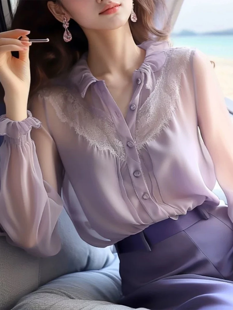 3087 GZMM法式设计感别致绝美小众泡泡袖女衬衫洋气秋季新款上衣