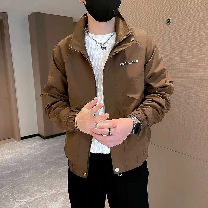上衣立领百搭男装男士男士行政夹克春秋简约风时尚刺绣春季