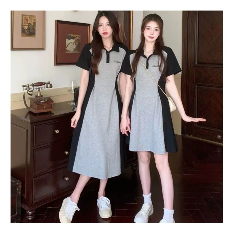 （80-200斤）夏季新款翻领连衣裙休闲减龄收腰显瘦中长裙连衣裙1866