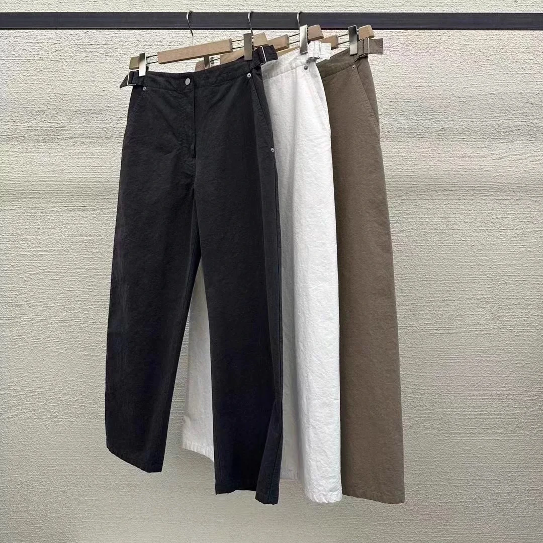 现韩国东大门代购at the bagel女25春季时尚高腰可调节直筒休闲裤