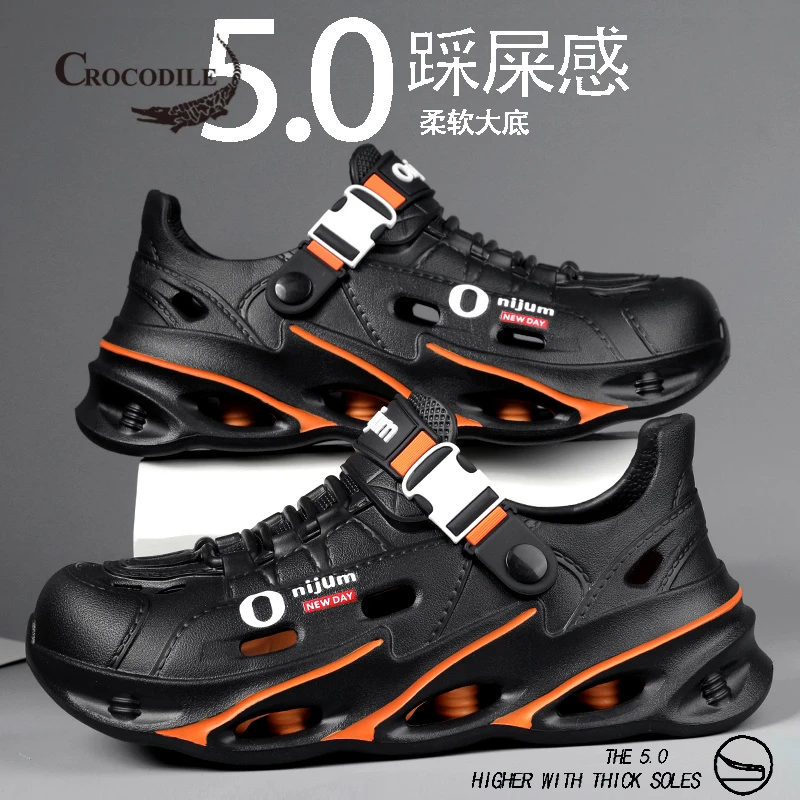 鳄鱼恤洞洞鞋男夏季户外运动踩屎感包头拖鞋男士外穿防滑开车凉鞋