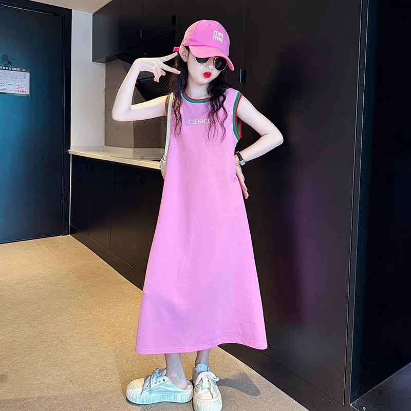 独特洋气时髦女童装2025新款女大童夏季休闲背心裙女孩夏装背心裙