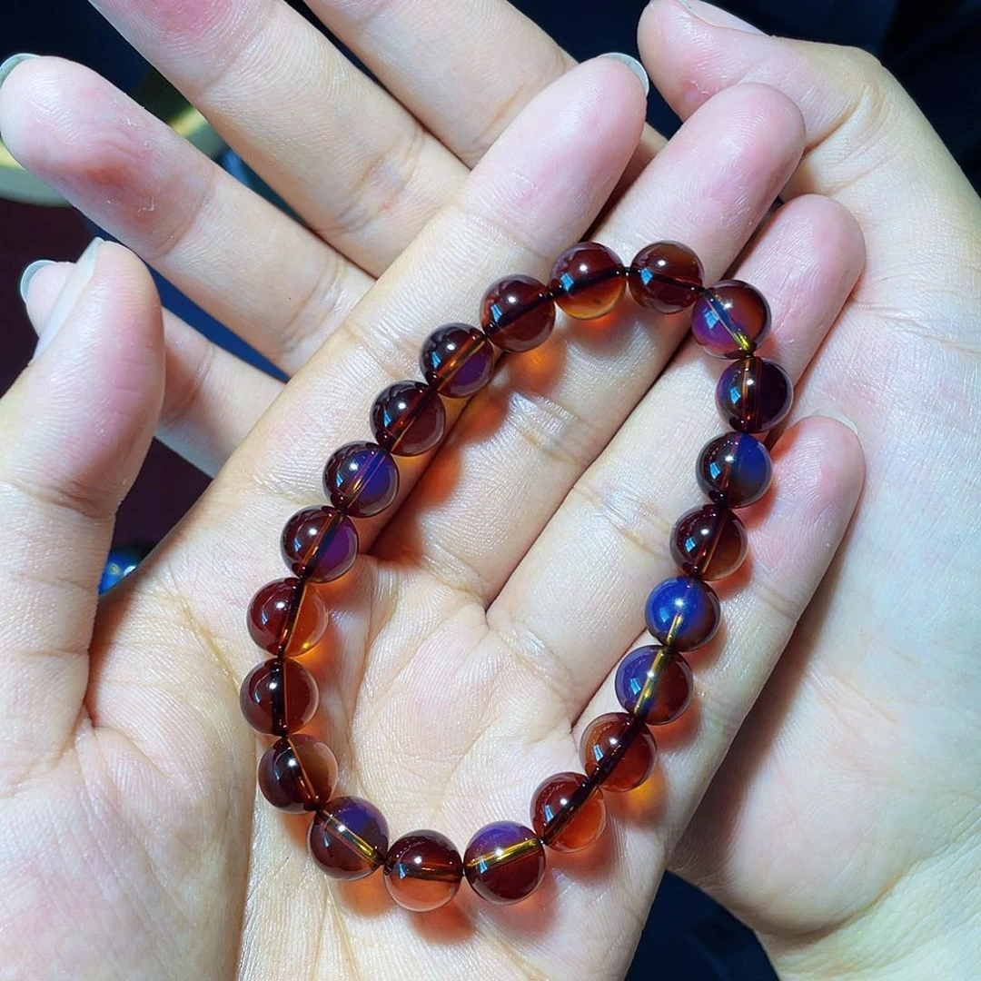 蓝珀裸石未镶嵌红蓝8手串